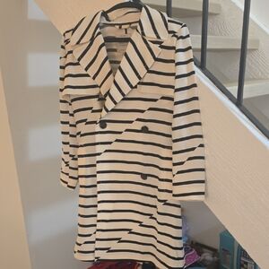 Madewell Black & White Striped Double-Breasted Trench